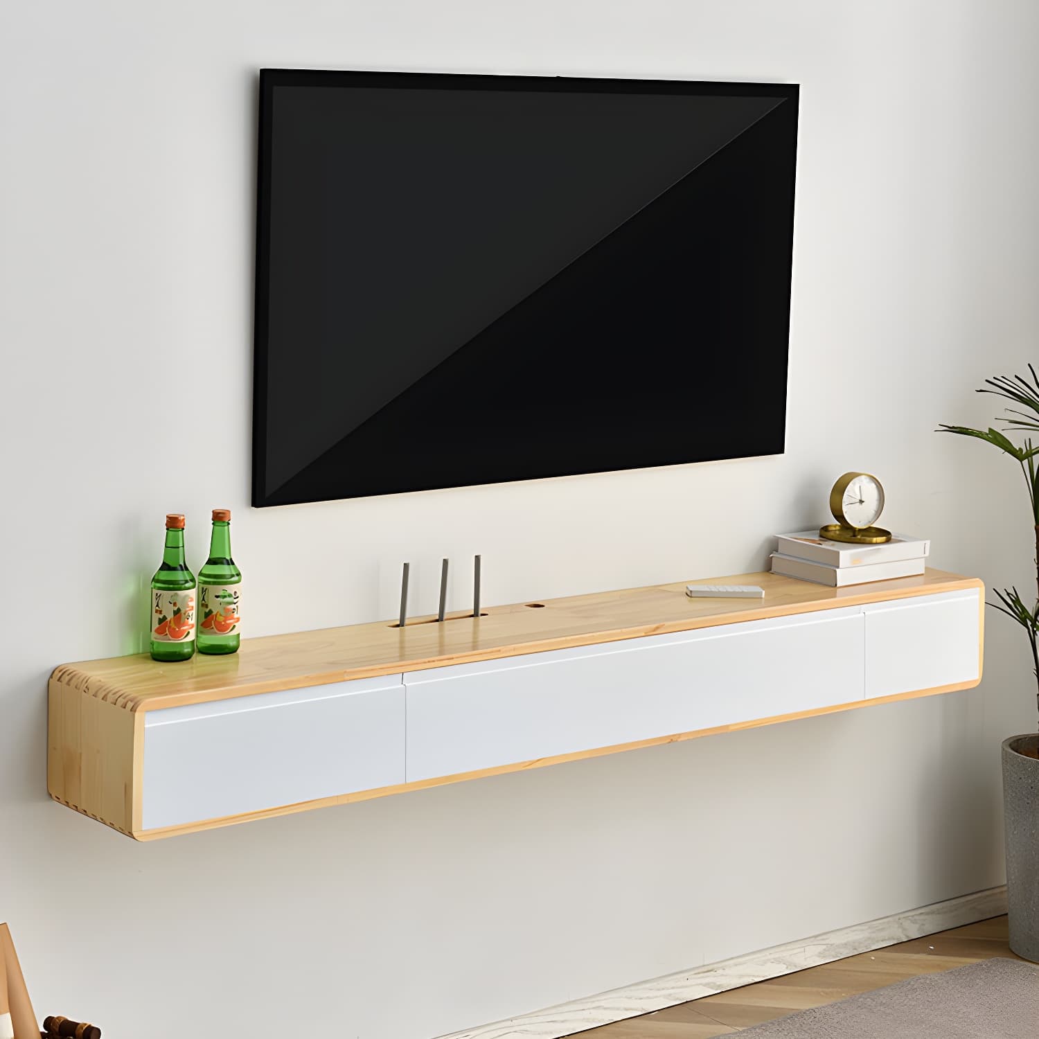 Wall-mounted TV Console Solid Wood TV Media Console with Drawers thumbnail 19