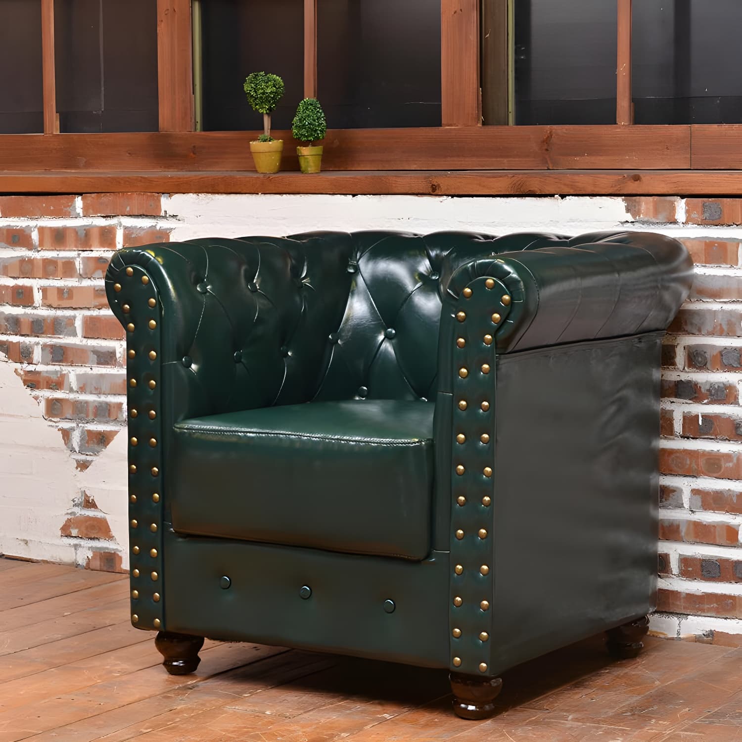Vintage Leather Chesterfield Sofa 29.53"High Rolled Arm Sofa for Cafe