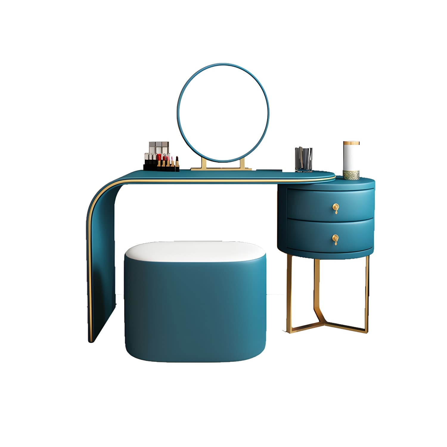 Genuine Leather Makeup Dressing Table with Mirror and Stool Set thumbnail 9