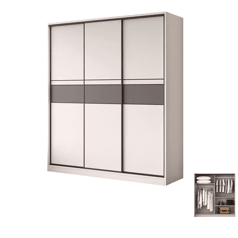 White Minimalist Manufactured Wood Wardrobe Closet with Interior Shelves and Clothing Rod thumbnail 7