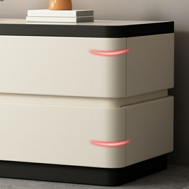 Modern Faux Leather Nightstand with 2 Drawers and Stone Countertop for Bedroom thumbnail 17