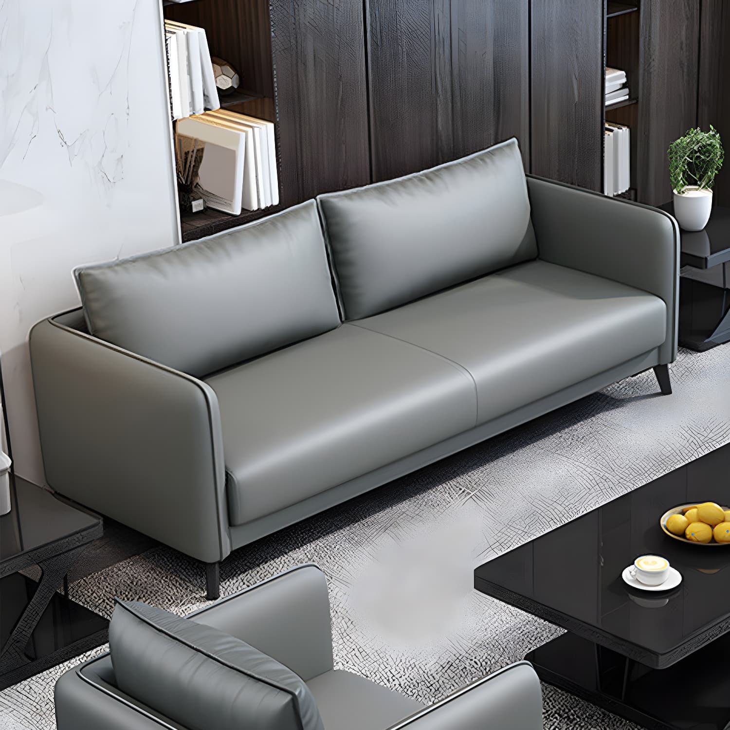 Standard Square Arm Leather Stain Resistant Sofa Couch with Pillows thumbnail 4