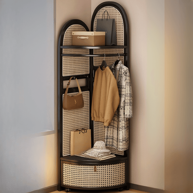 Modern Simple Nook Accent Cabinet with 2 Exterior Shelves, Storage Basket, and Midnight Black/Sepia Top thumbnail 1