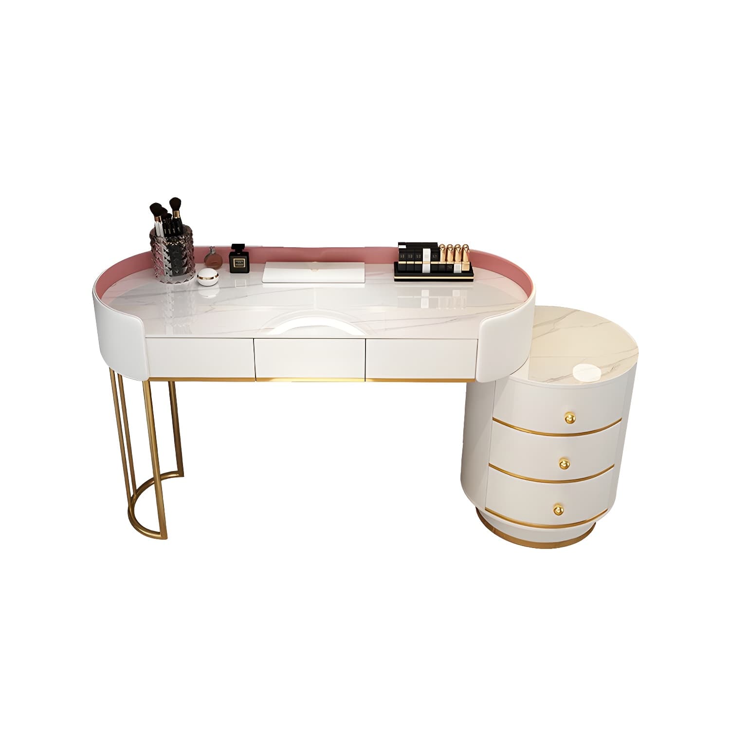 Contemporary Bedroom Metallic Lighted Mirror With Drawer Makeup Vanity Set thumbnail 16