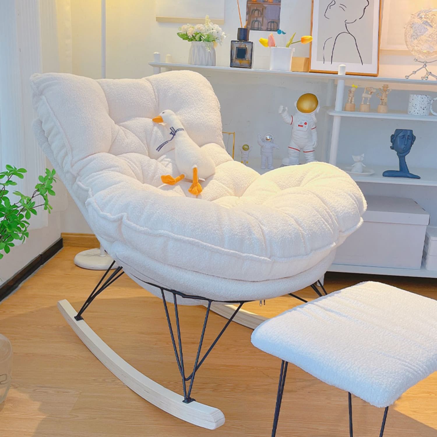 Modern Tufted Upholstered Rocking Chair with Natural Wood Legs thumbnail 13