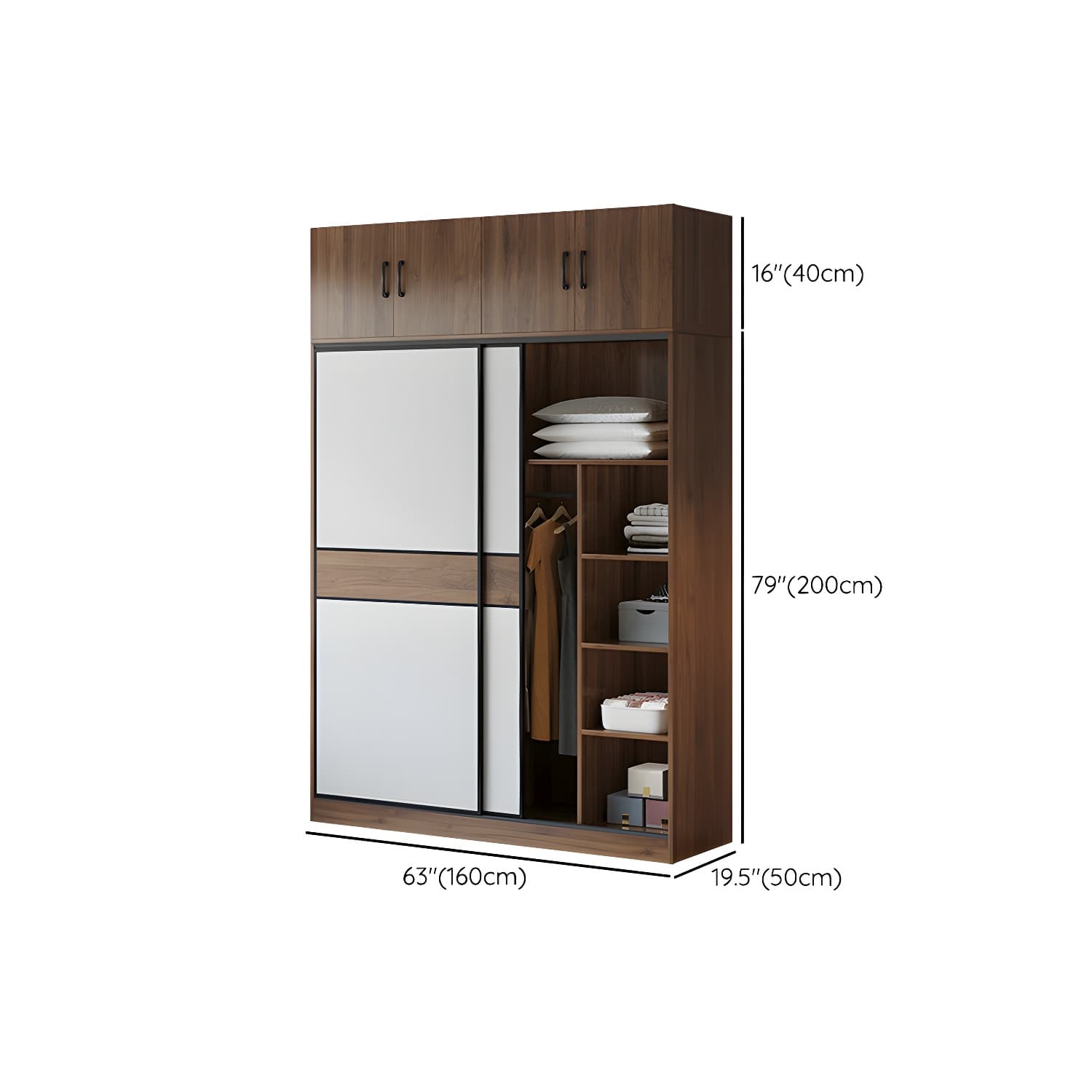 Modern Brown Wood Wardrobe Armoire with Sliding Doors, Shelves, and Clothing Rod thumbnail 20