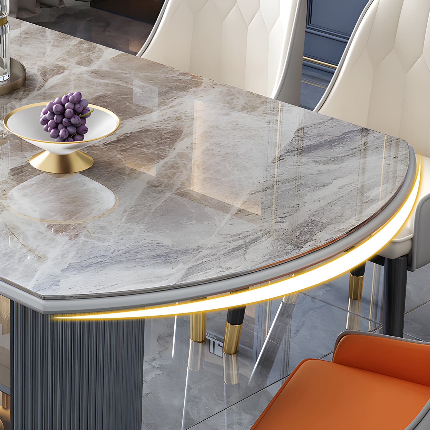 Modern Style Stone Furniture 1/5/7/9/11 Pcs Round Shape Dinette Table with Dining Chair thumbnail 6