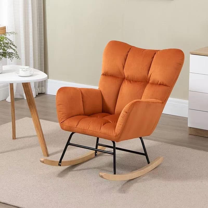 Modish Upholstered Cushioned Rocking Accent Chair 2 Piece Set with Footstool & Recessed Arm, Scratch-tolerant thumbnail 9