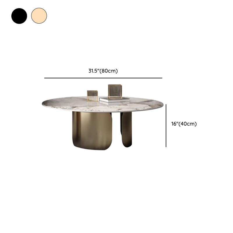 Chic Modern Round Beige Stone Top Coffee Table with Industrial Iron Base thumbnail 14