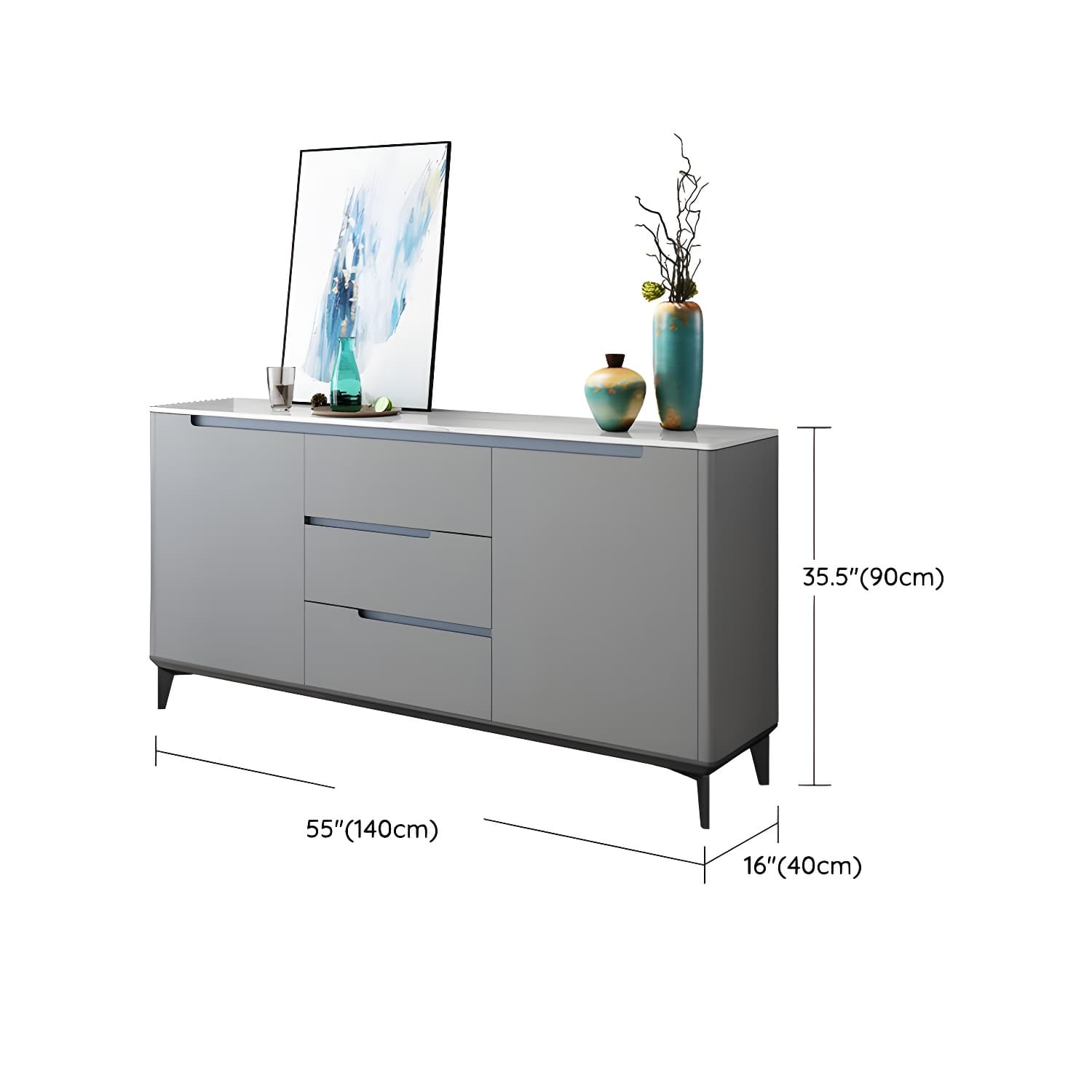 Modern Antique Finish Credenza 3 Drawer Sintered Stone Sideboard Cabinet thumbnail 17