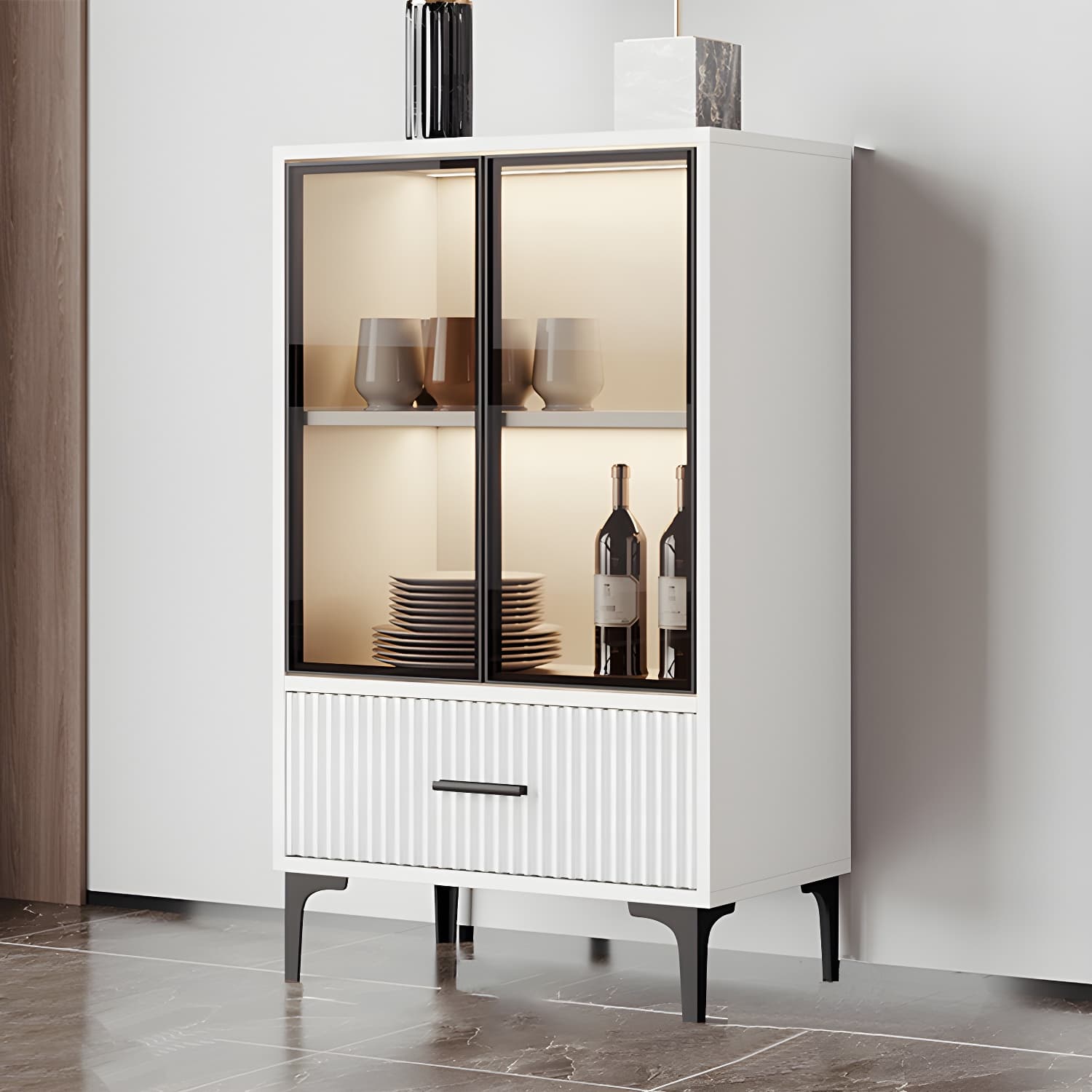 Contemporary Sideboard Cabinet for Dining Room with Glass Doors & Drawers Included thumbnail 11