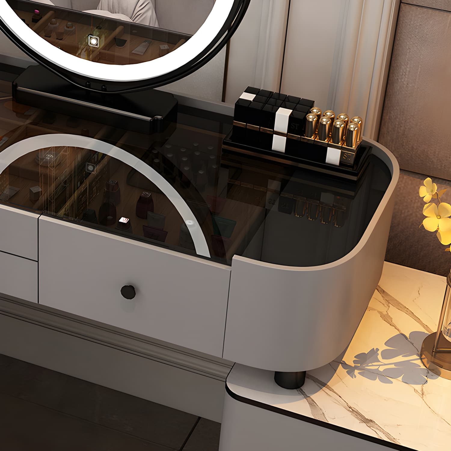 Contemporary Make-up Vanity with 4/5 Drawers,15.75 inch Wide thumbnail 15