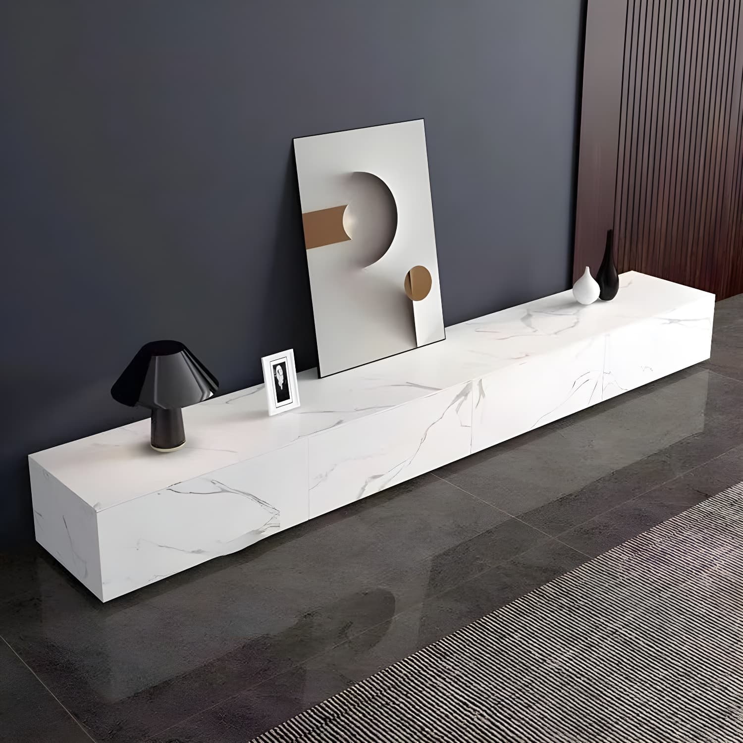 Stone TV Stand Console in Solid Wood with Storage Drawers Contemporary thumbnail 12