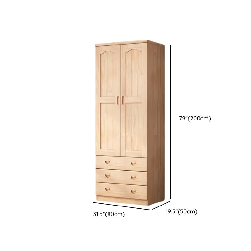 Modish Natural Color Reclaimed Wood Wardrobe Armoire with Soft Close Drawer, Soft Close Door thumbnail 8