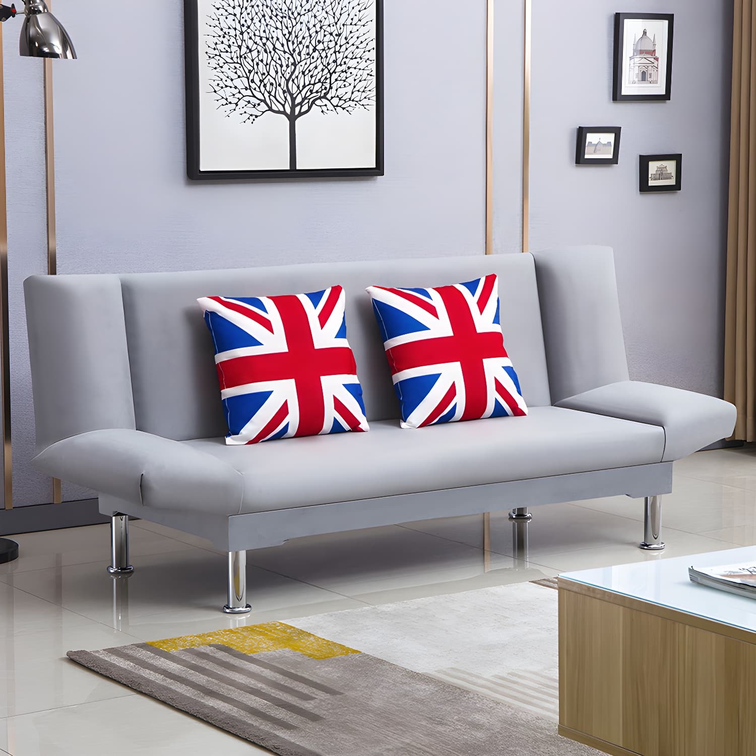Silver Transitional Modern Tight Back Sofa Bed 29.53"High Armless Sofa Bed thumbnail 26