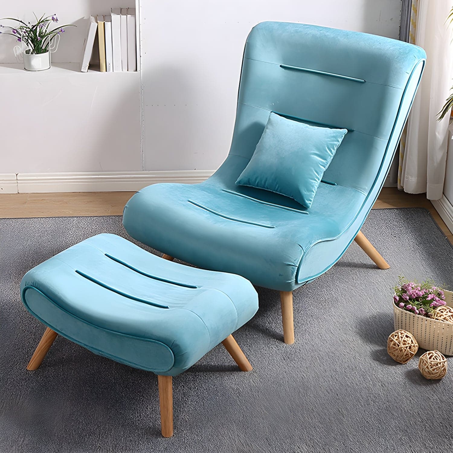 Modern Cushions Rocker Chair Solid Wood Frame Spindle Rocker Chair with Ottoman thumbnail 12