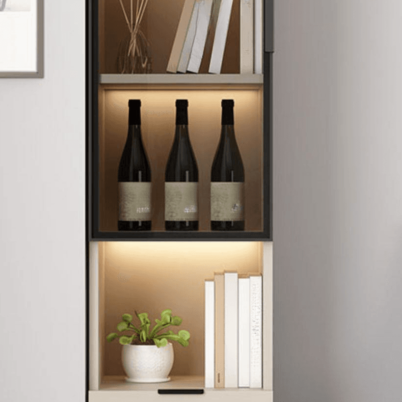 Rectangle Utility Cabinet with Locker, Glass Door, Pull Bars, White/Espresso/Off White Top, Soft Close Drawer, and Light thumbnail 13