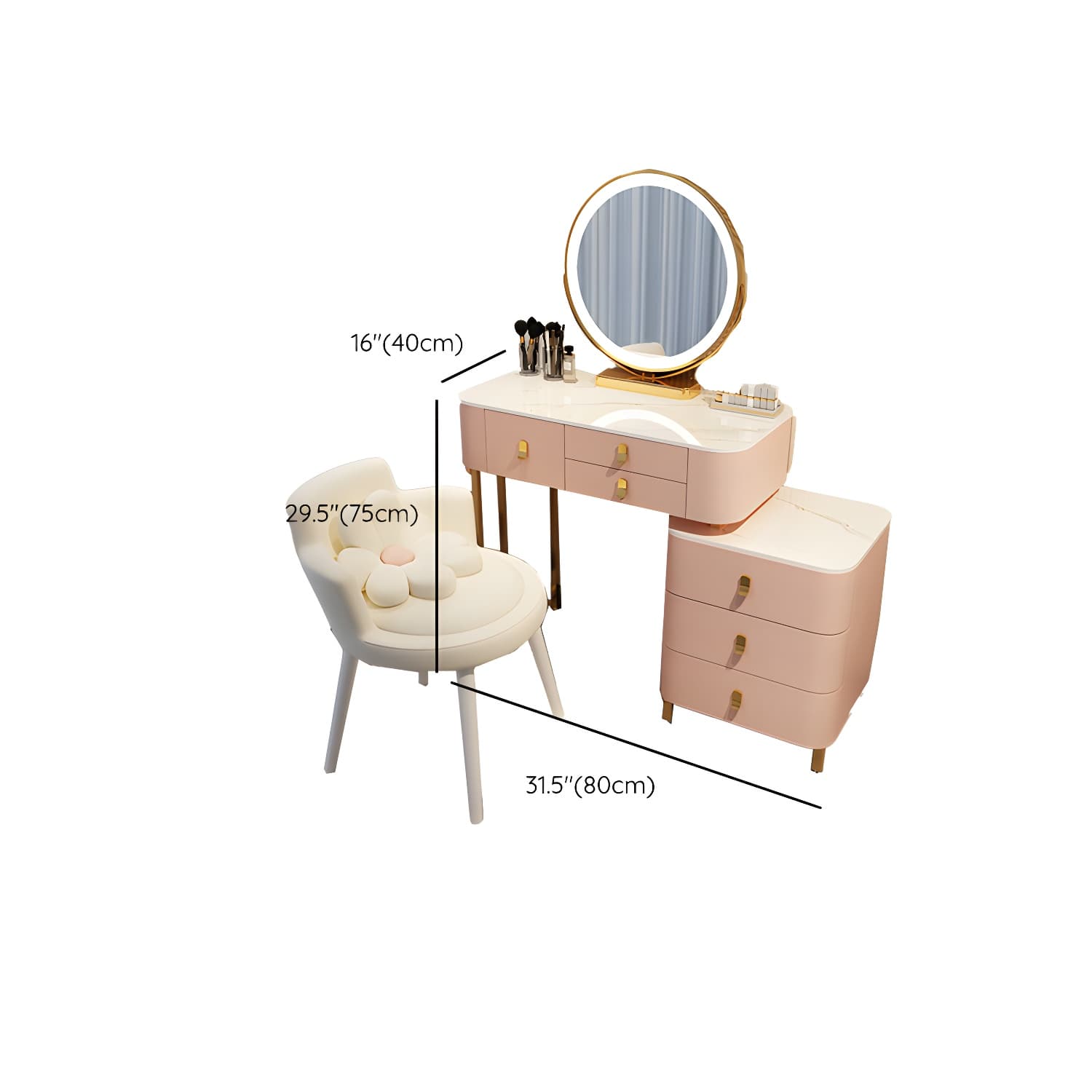 Contemporary Make-up Vanity with Stone Top and Storage Drawers thumbnail 16