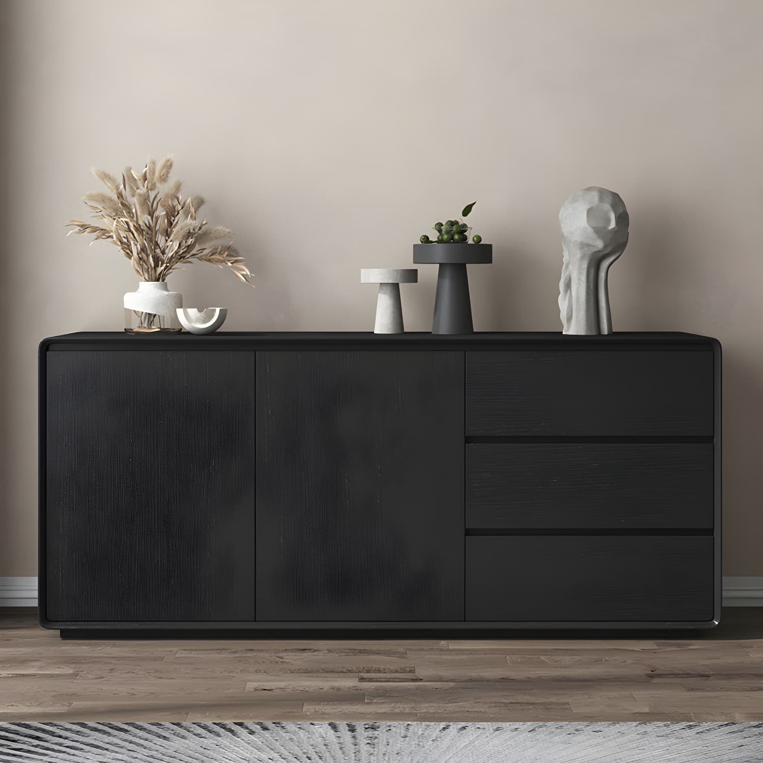 Wood Buffet Table Contemporary Style Side Board with Cabinets and Drawers