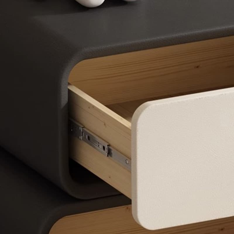 Contemporary Wood Nightstand with Drawer Storage and Faux Leather Countertop thumbnail 9