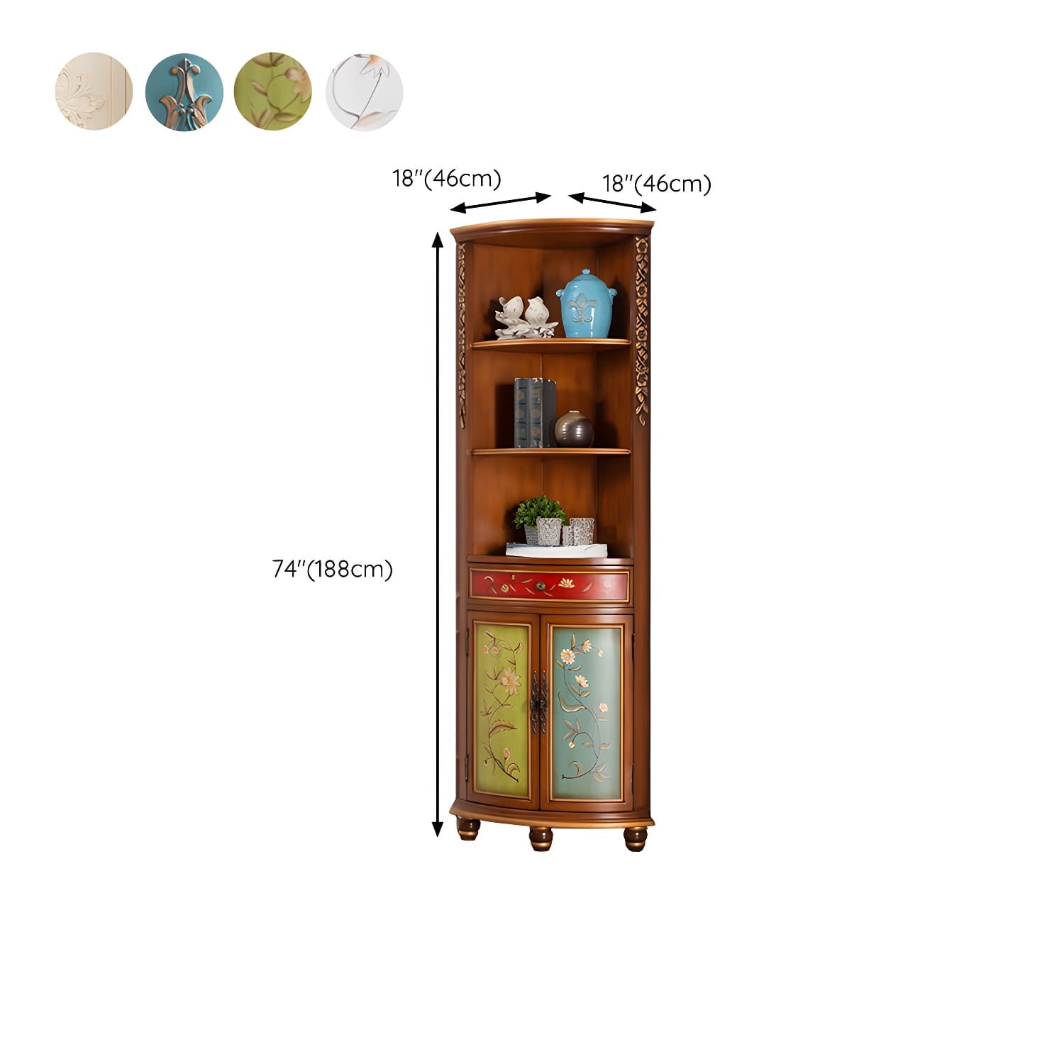 Rustic Corner Accent Cabinet with Wood Counter Top, Drawers, and Cabinet, Small Size thumbnail 14