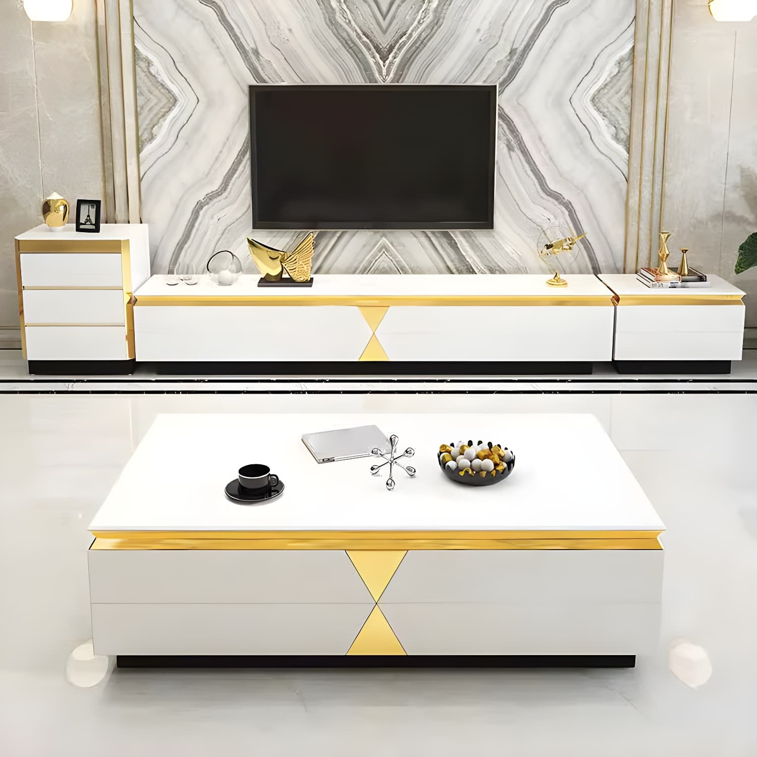 16" W Glam TV Media Stand Enclosed Storage Glass TV Media Console with Drawers thumbnail 4