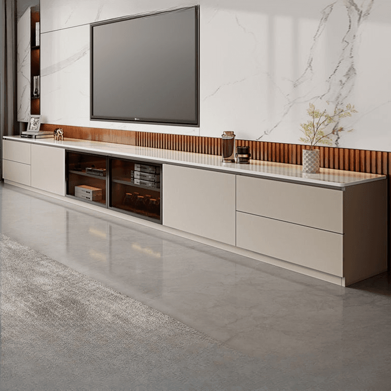 2-Cabinet & 4 Drawers Trendy Sintered Stone TV Stand with Shelf & Cable Management thumbnail 3