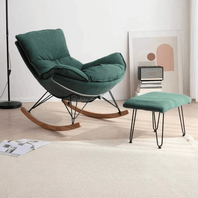 2-piece Stain Resistant Padded Rocking Accent Chair in Apricot Color with Footstool and Lumber Base in a Simple Style thumbnail 2