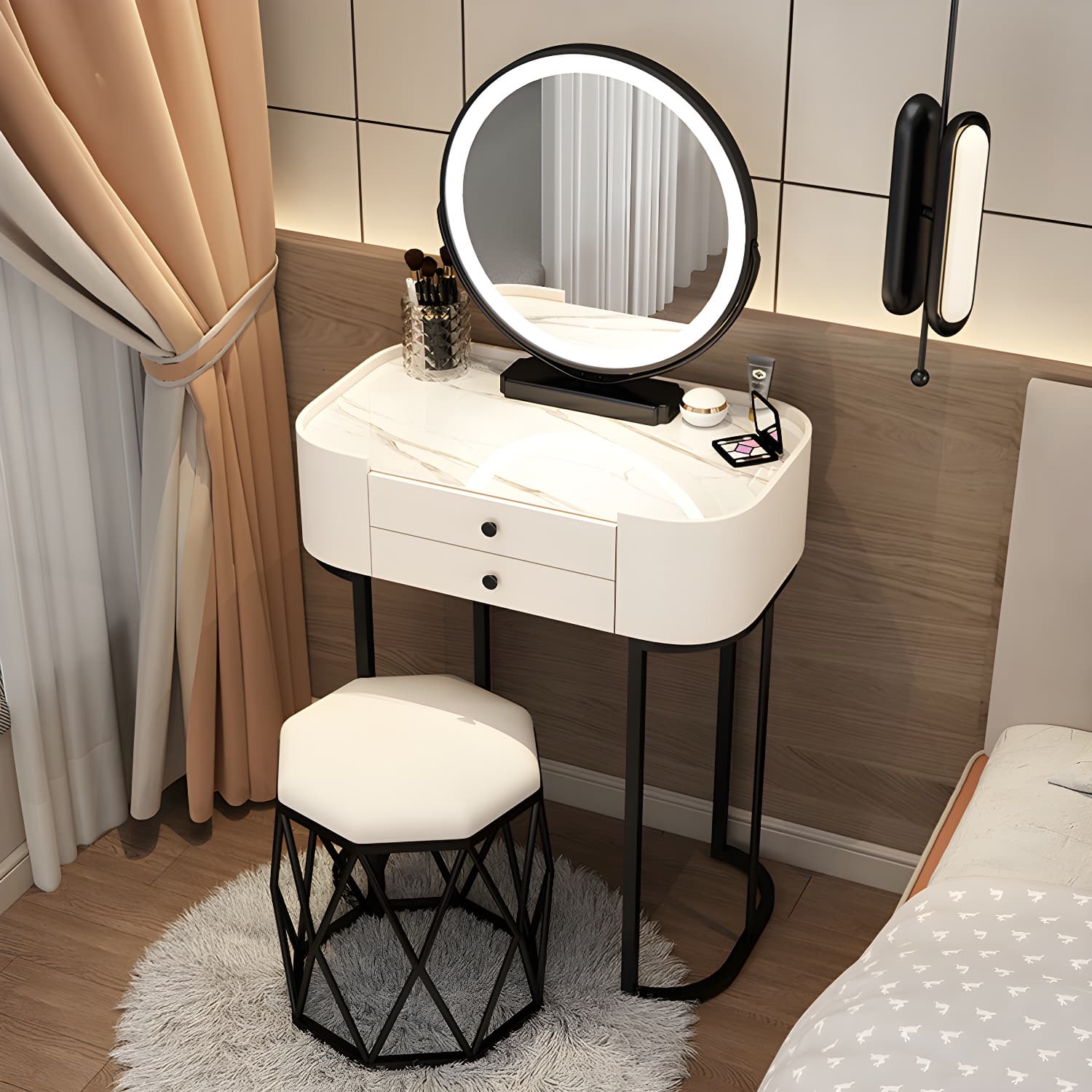 Contemporary Glass Vanity Dressing Table Bedroom Makeup Vanity Desk with Drawer thumbnail 3