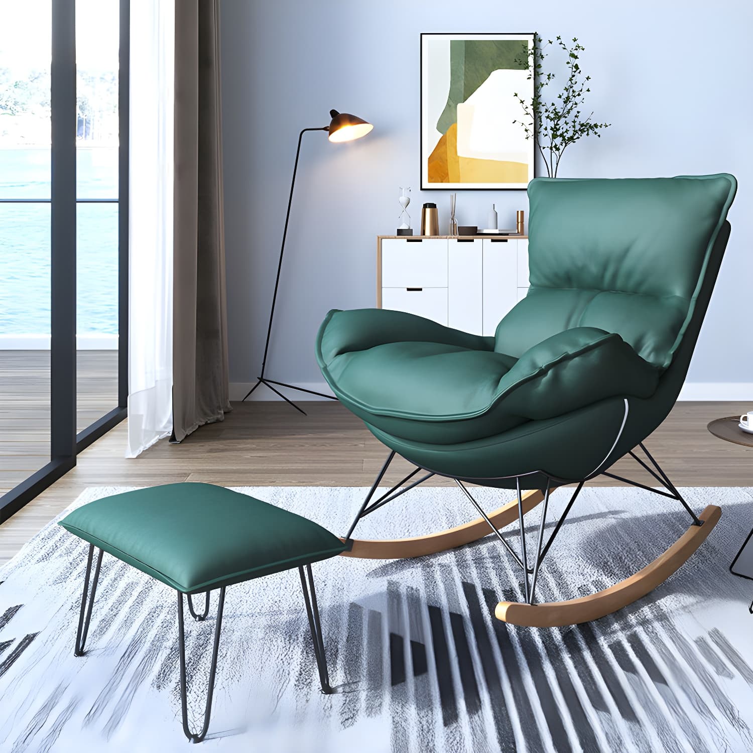 Contemporary Rocking Chair Solid Wood Rocker Chair with with Seat Cushion thumbnail 3
