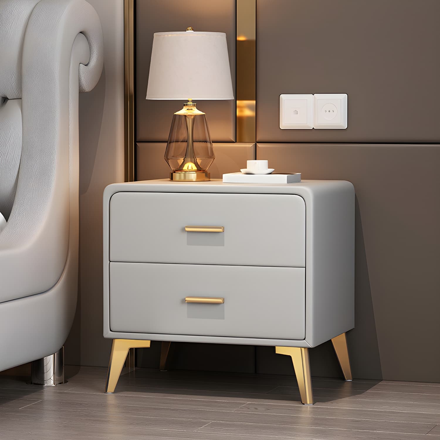 Faux Leather Modern Nightstand with Drawer Storage - Small Size, 2 Drawers thumbnail 14