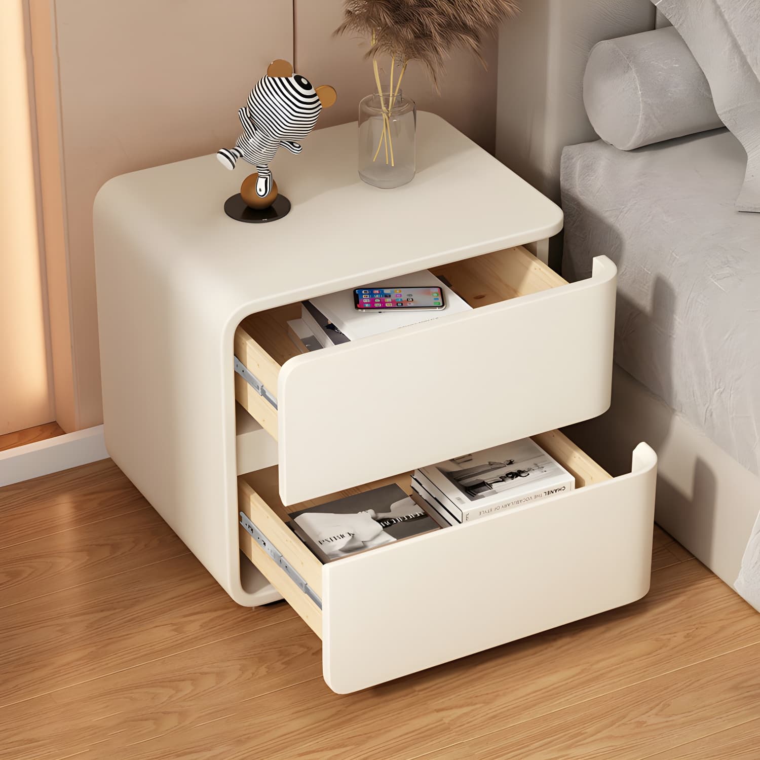 Contemporary Bed Nightstand Solid Wood Bedside Cabinet with 2 Drawers thumbnail 17