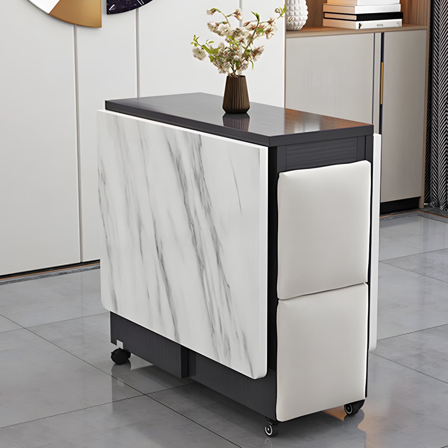 5-Piece Modern Wood Dining Set with Rectangle Table and White Backless Stools thumbnail 12