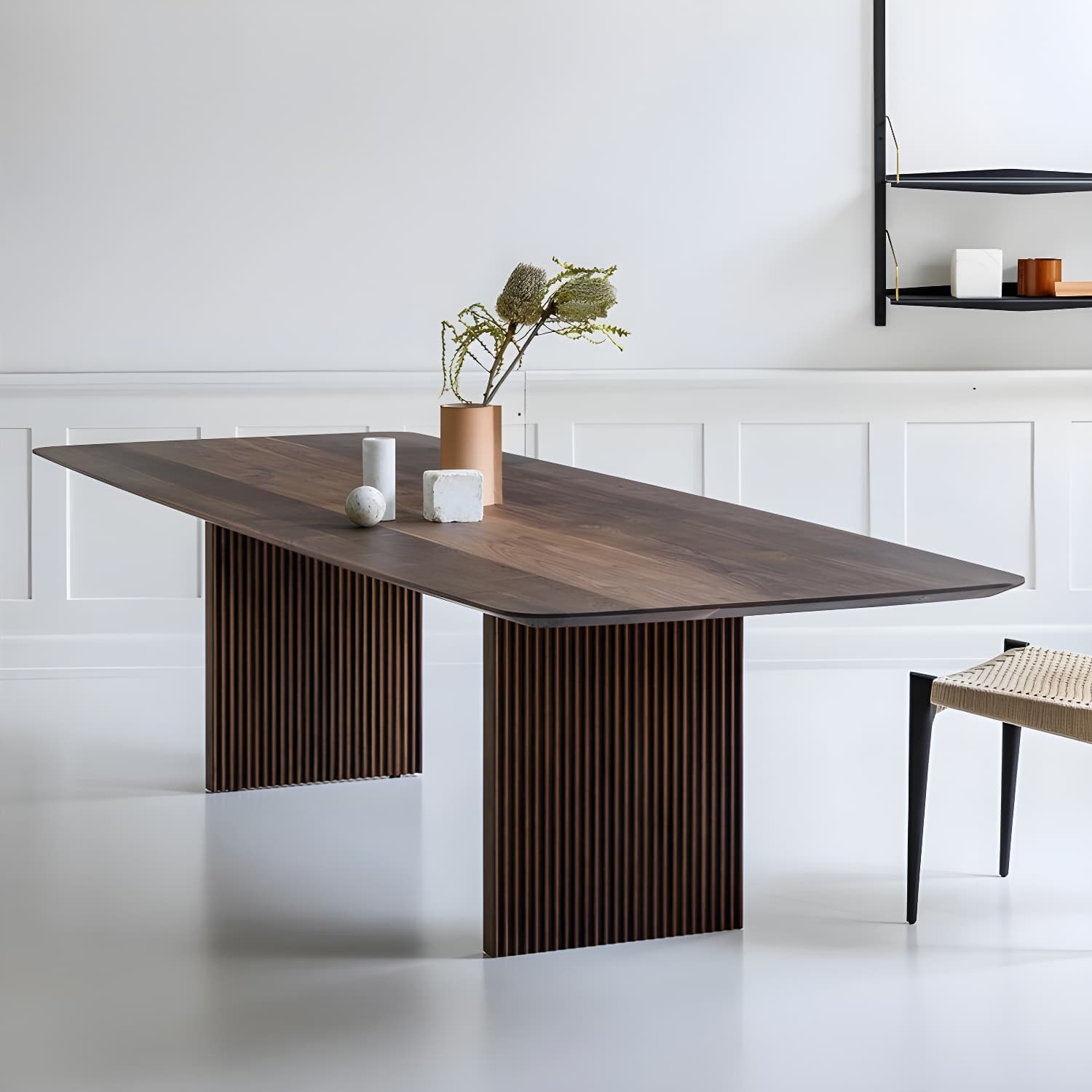 Pine Solid Wood Dining Site Table Modern Rectangle Double Pedestal Dining Table thumbnail 3