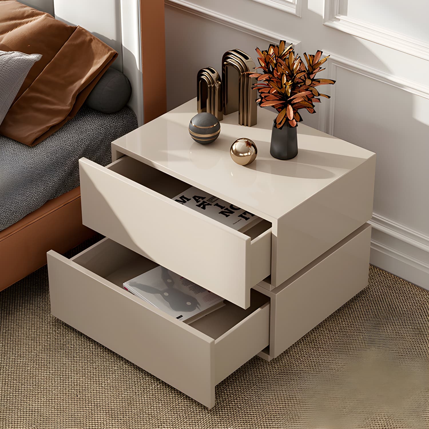 Contemporary Drawer Storage Wooden Accent Table Nightstand 15.7" Wide thumbnail 14