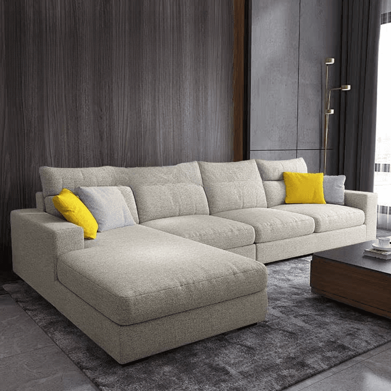 L-Shape Sofa Chaise with Pillow Back, Azure/Cream Upholstery, Square Arm, Slipcover, and 1 Chaise thumbnail 7