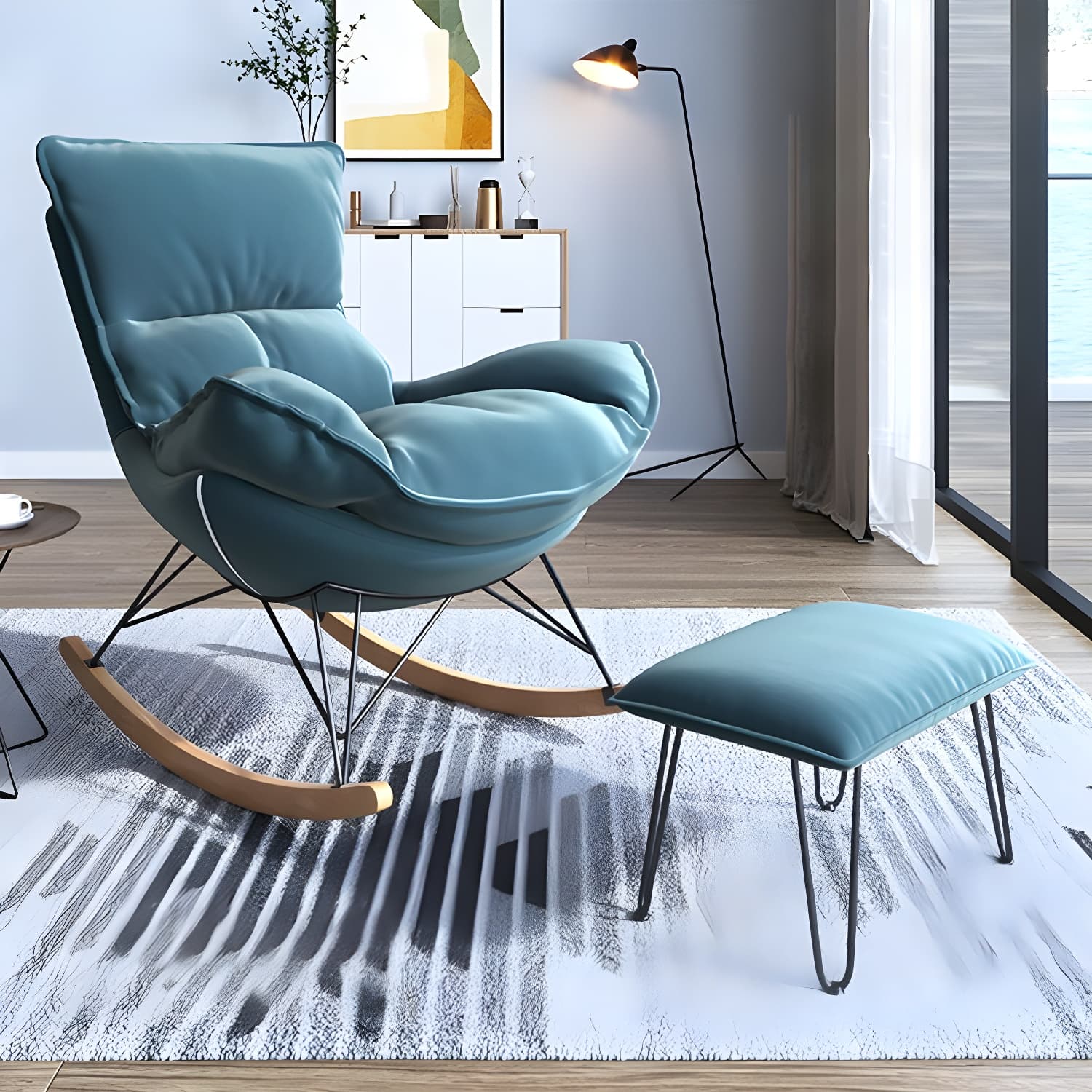 Contemporary Rocking Accent Chair Antique Finish Rocking Chair with Ottoman thumbnail 4