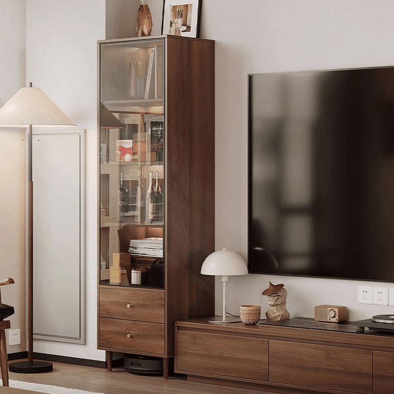 Rectangular Accent Cabinet with Closet, Glazed Door, Adjustable Shelf, Cabinet Knobs in Midnight Black/Sepia, Soft Close Drawer thumbnail 3