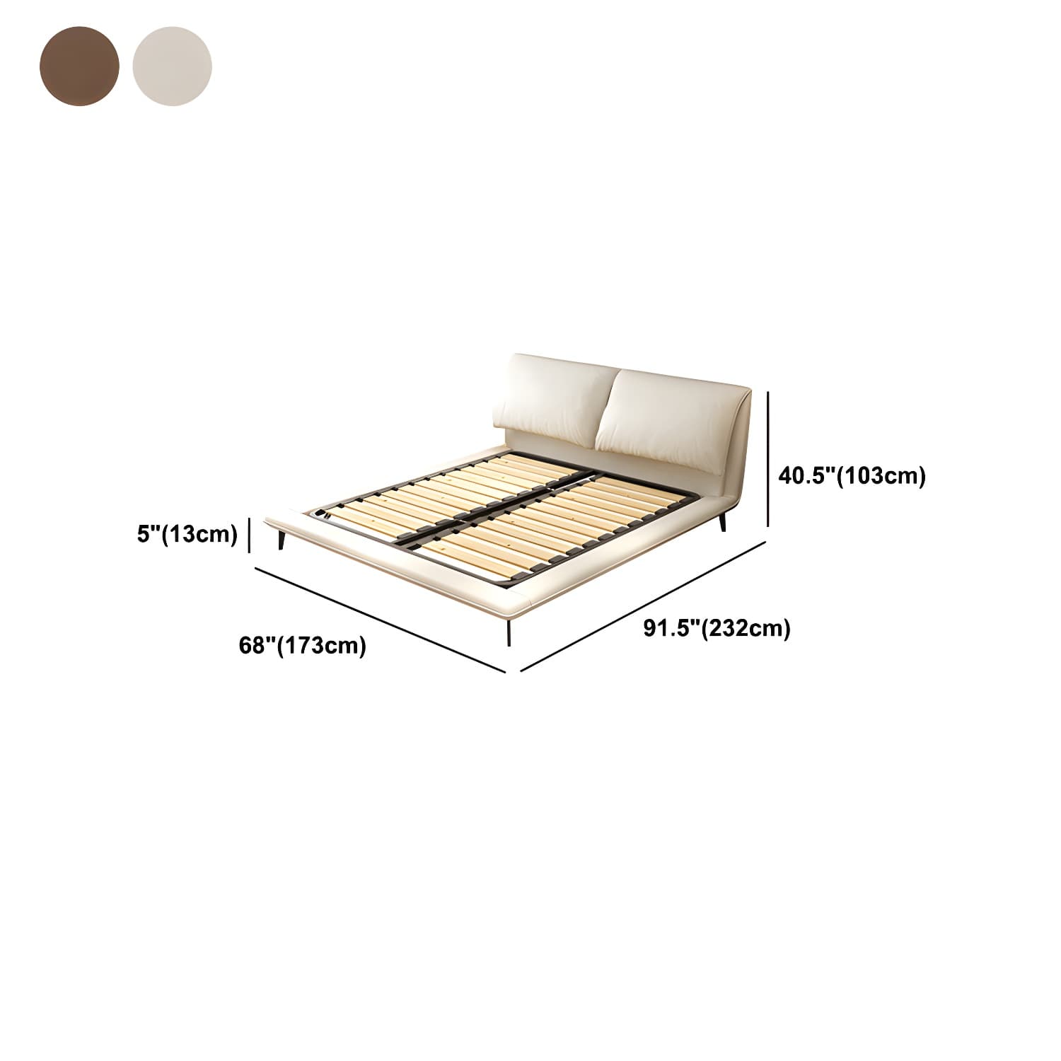 Modern Low Profile Panel Bed Genuine Leather Upholstered Bed Frame thumbnail 10