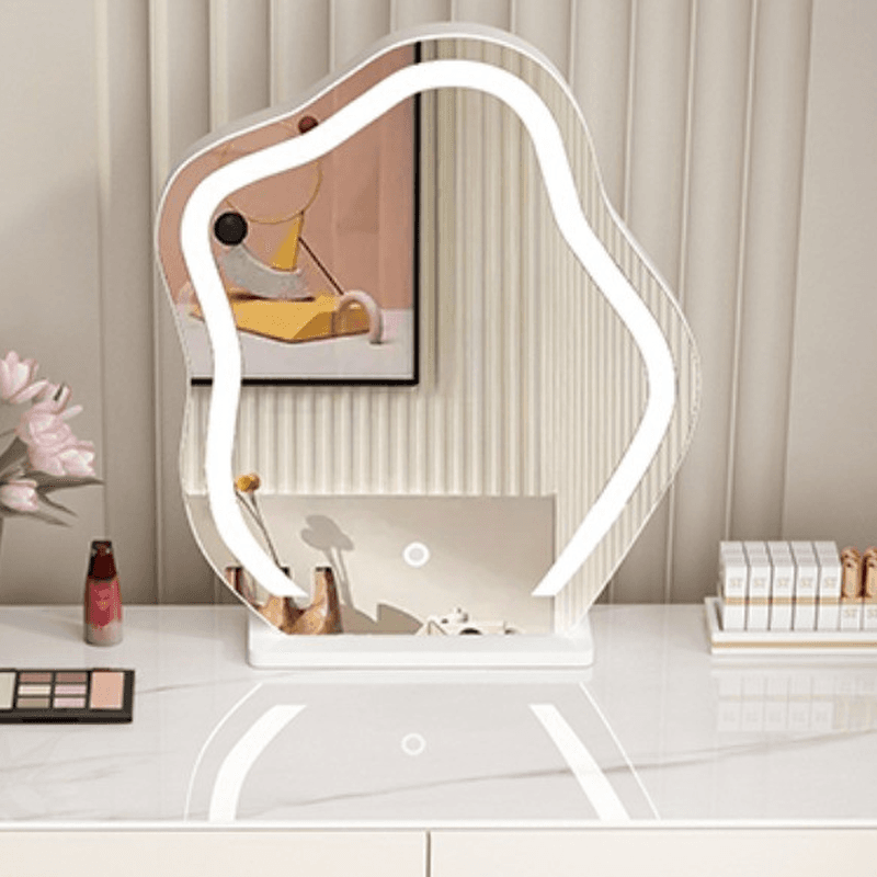 Simplistic Large/Standard Vanity Set with Stone Table Top, White Seat, 4 Drawers, and Mirror Lights thumbnail 7