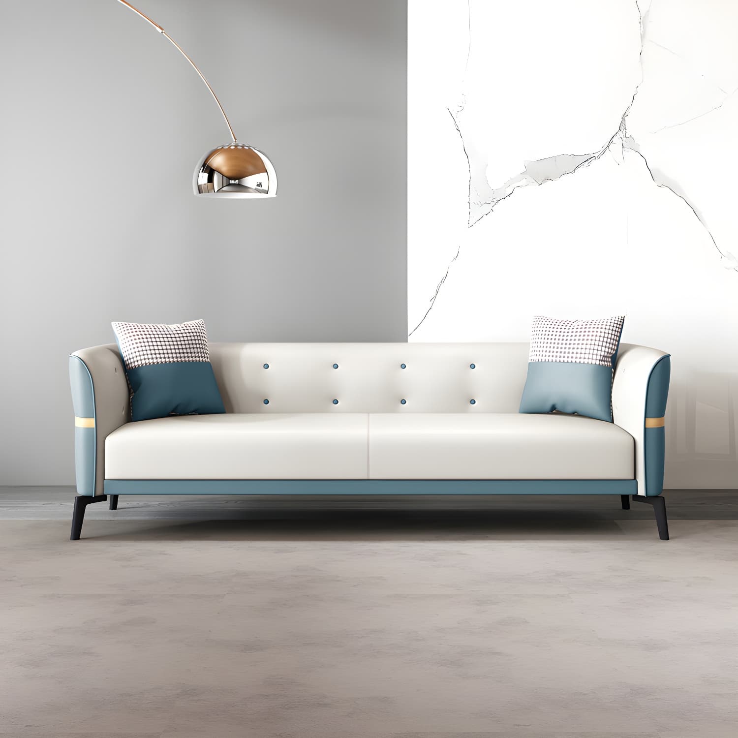 Modern Square Arm Standard Sofa Metal Legs Settee for Living Room thumbnail 2