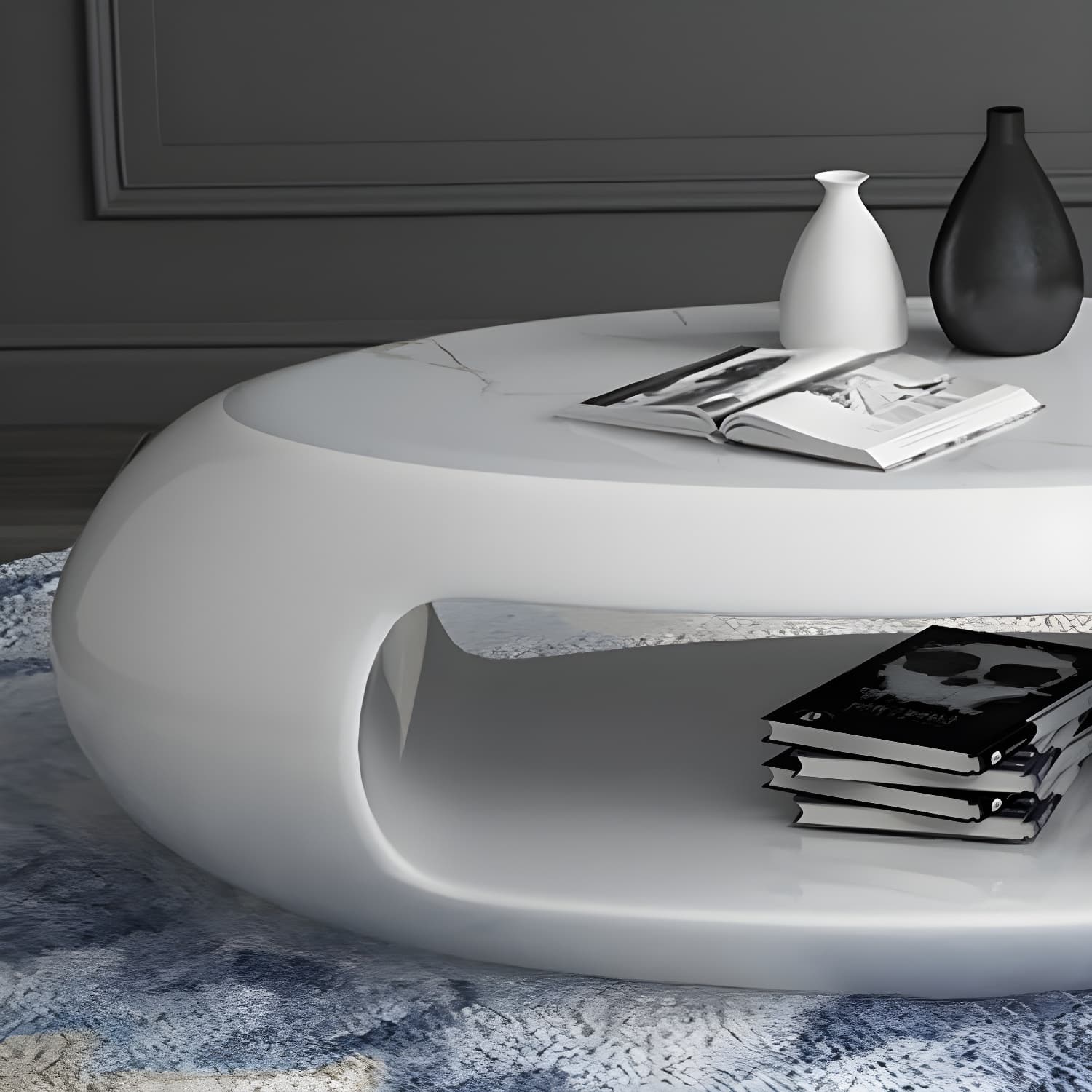 Modern Oval Coffee Table with Storage Shelf and Plastic Pedestal Base thumbnail 10