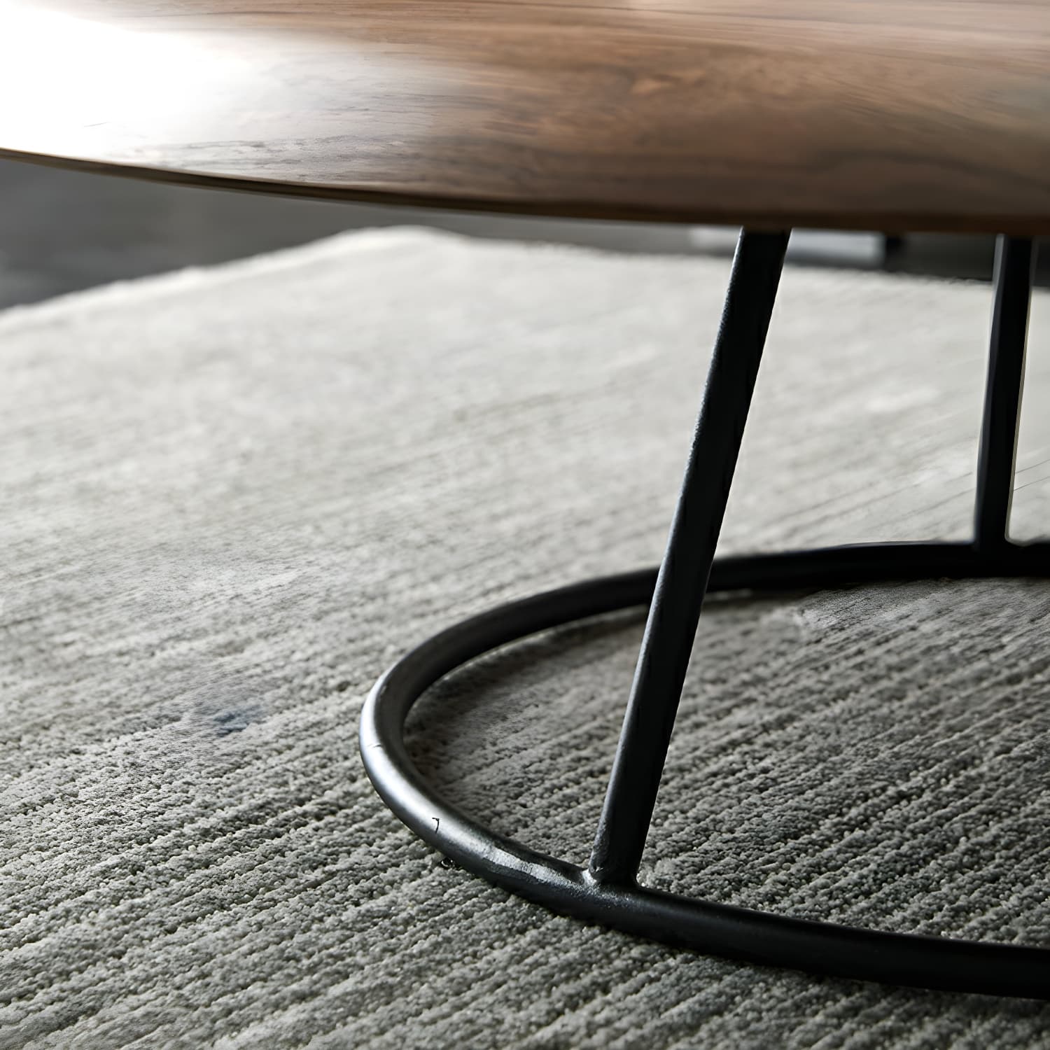 Modern Free Form Wood Coffee Table with Black Metal Frame - Storage Not Included thumbnail 8