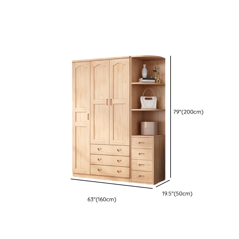 Modish Natural Color Reclaimed Wood Wardrobe Armoire with Soft Close Drawer, Soft Close Door thumbnail 24