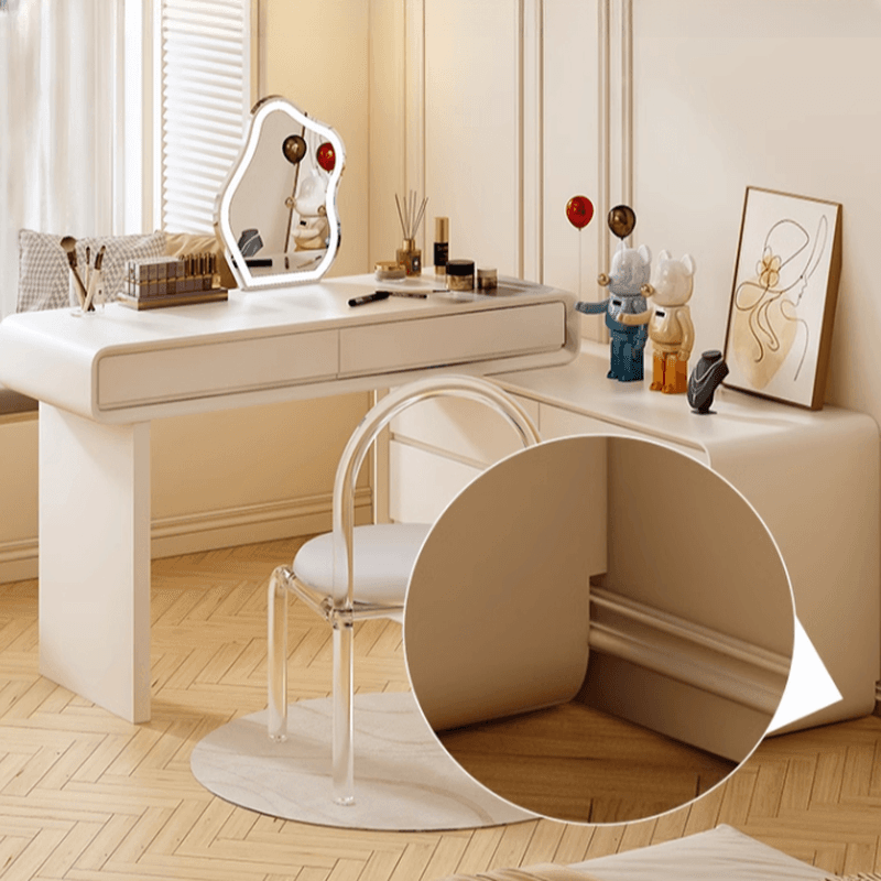 Standard Length Vanity Set with Upholstered Chair in Chalk, Synthetic Frame, and Lighted Mirror Including Seat thumbnail 6