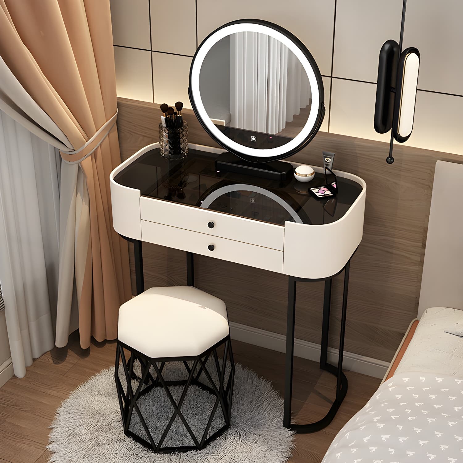 Contemporary Glass Vanity Dressing Table Bedroom Makeup Vanity Desk with Drawer thumbnail 8