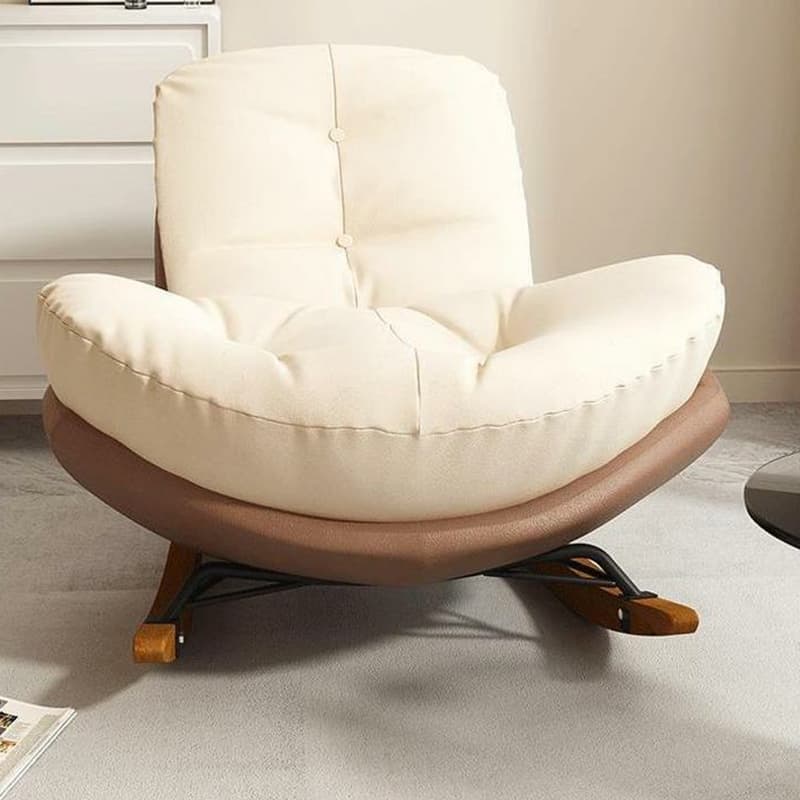 Cotton Upholstered Indoor Rocking Chair with Solid Wood Legs, Compact Design for Small Spaces thumbnail 10