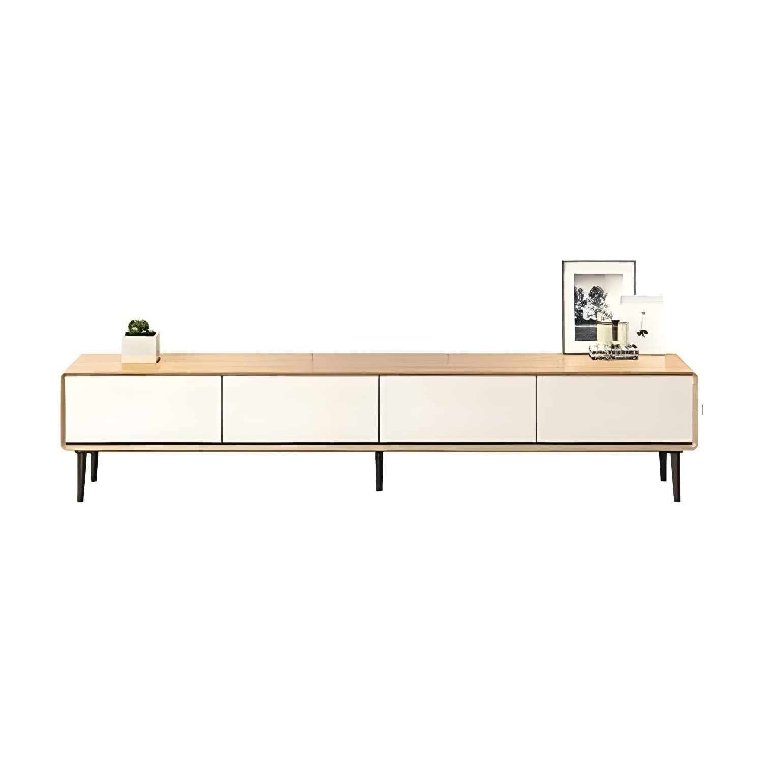 Modern Wooden Long and Low TV Stand with 4 Drawers, No Assembly Required, Dark Tone thumbnail 15
