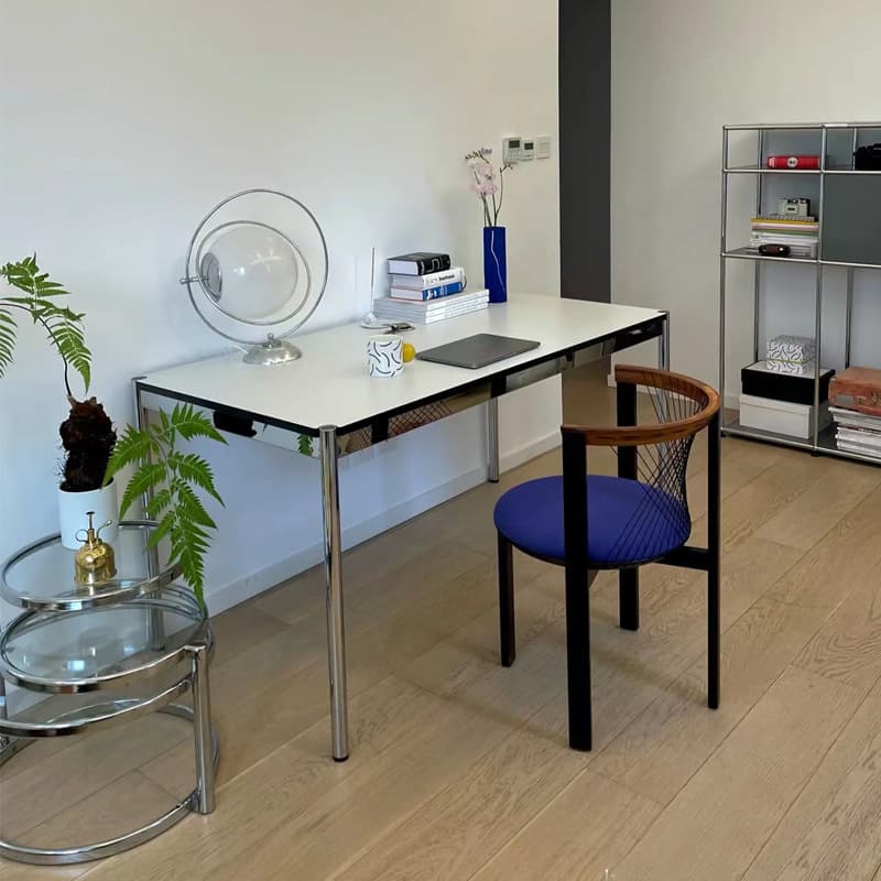 Fixed Table Standard Height Rectangular Dining Table for 8/4 People/6 People with Stainless Steel Legs and a Top in Engineered Wood in a Modern Simple Style thumbnail 5