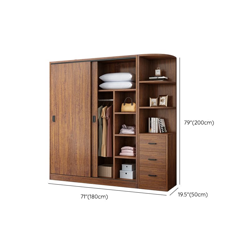 Modern Wooden Wardrobe Armoire with 3 Clothing Rods and Interior Shelves thumbnail 17